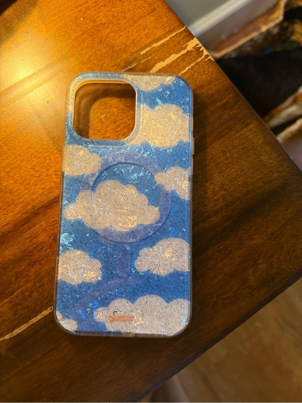 Blue Cloud Glitter Phone Case with Grip